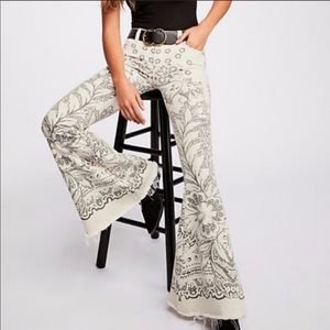 Free People printed super flare jeans